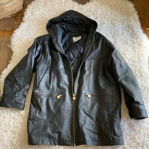 Large leather hooded jacket